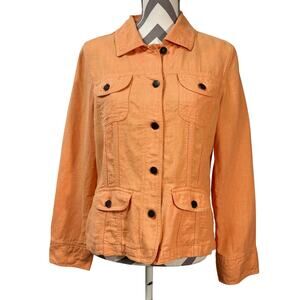 J. Jill 100% Linen Button Front Utility Jacket Orange Peach Women's Size Small